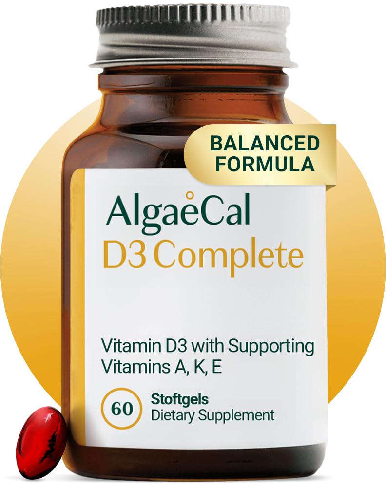 ALGAECAL 4-in-1 Vitamin D3 K2 Complete - ADK Vitamin Supplement, Enhanced Immun Support & Knochen Gesundheit mit D3 K2, A, & E - Ganzkörper Wellness & Knochenstärke, 60 Easy-Swallow Softgels, Made in USA