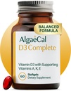 ALGAECAL 4-in-1 Vitamin D3 K2 Complete - ADK Vitamin Supplement, Enhanced Immun Support & Knochen Gesundheit mit D3 K2, A, & E - Ganzkörper Wellness & Knochenstärke, 60 Easy-Swallow Softgels, Made in USA