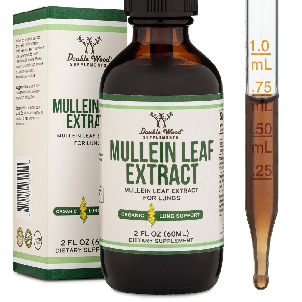 Double Wood Supplements Mullein Blatt Tropfen für Lunge, 2 FL OZ (60 Servierungen), unterstützt Lung & Respiratory Health (besser absorbiert als Kapseln)