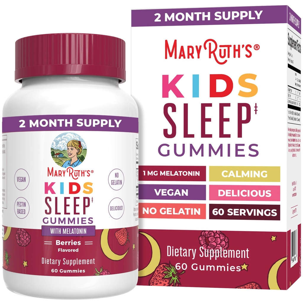 MaryRuth Organics Melatonin Gummies for Kids | 2 mesi di alimentazione | Sonno gommoso per bambini età 4+ | Melatonina 1 mg | Relax & Sleep Support | Vegan | Gluten Free | 60 Count