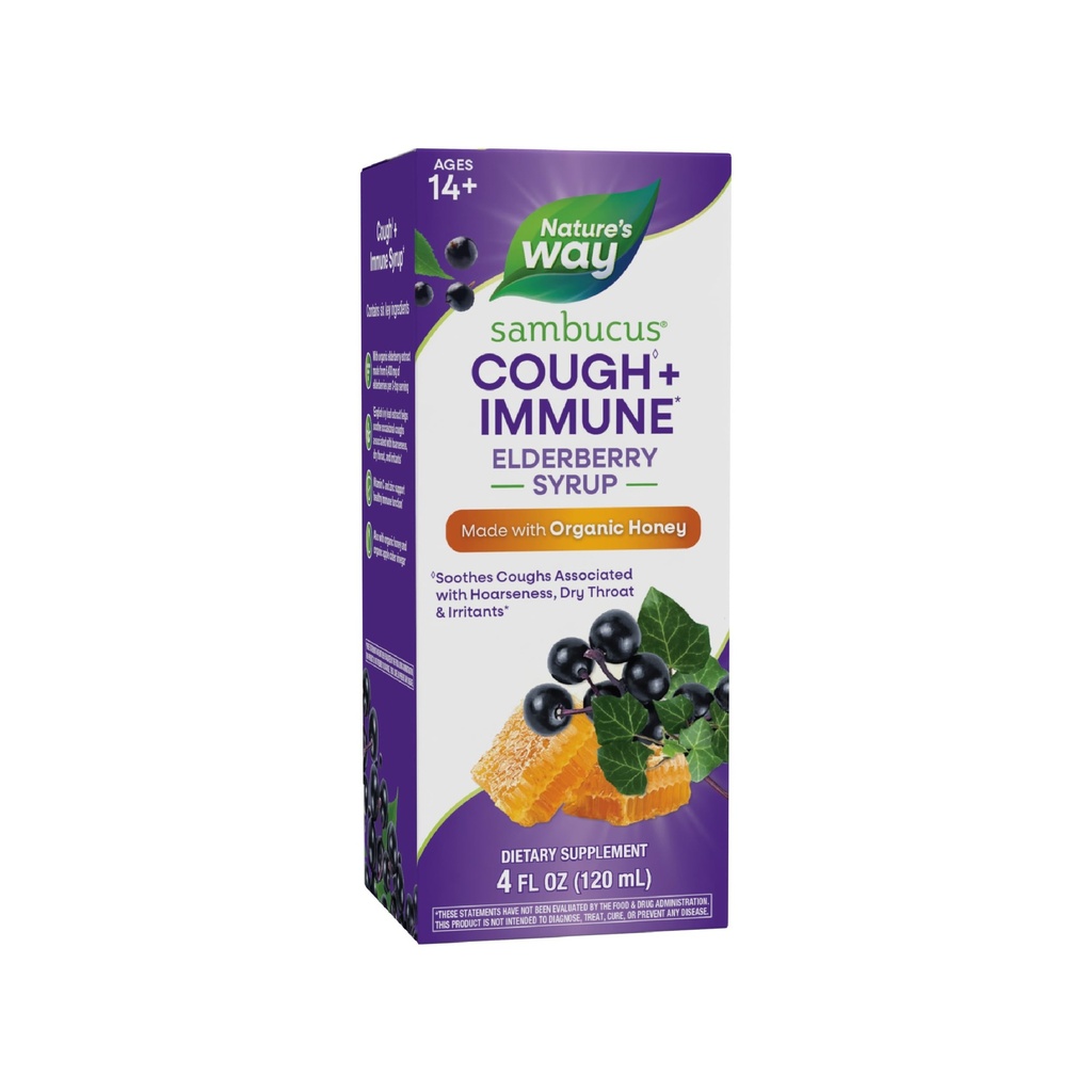 Nature's Way Sambucus HoneyBerry Cough Sirop with Black Elderberry Extract & Organic Honey, Immune Support*, 4 Fl. Oz