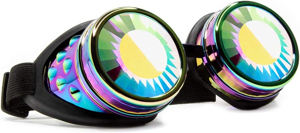 GloFX Polychrome Wormhole Kaleidoscope Goggles - Festival Rave Kostüm Cosplay Prism EDM 3D Welding Gothic Goggles