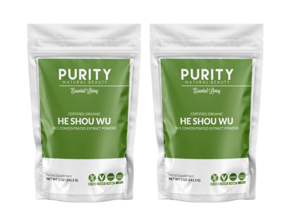Certified Organic He Shou Wu - Grand sac 5oz de 30:1 Concentré-Fo-ti - Extrait de Foti Organic- Fo ti He Shou Wu Organic (Pack de 2-10 Ounces)