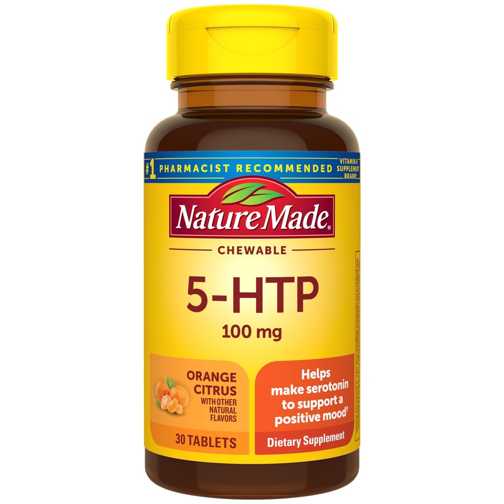Nature faite à croquer 5HTP 100mg, Supplément de soutien d'humeur 5HTP, 30 5 HTP comprimés à croquer, 30 jours d'approvisionnement