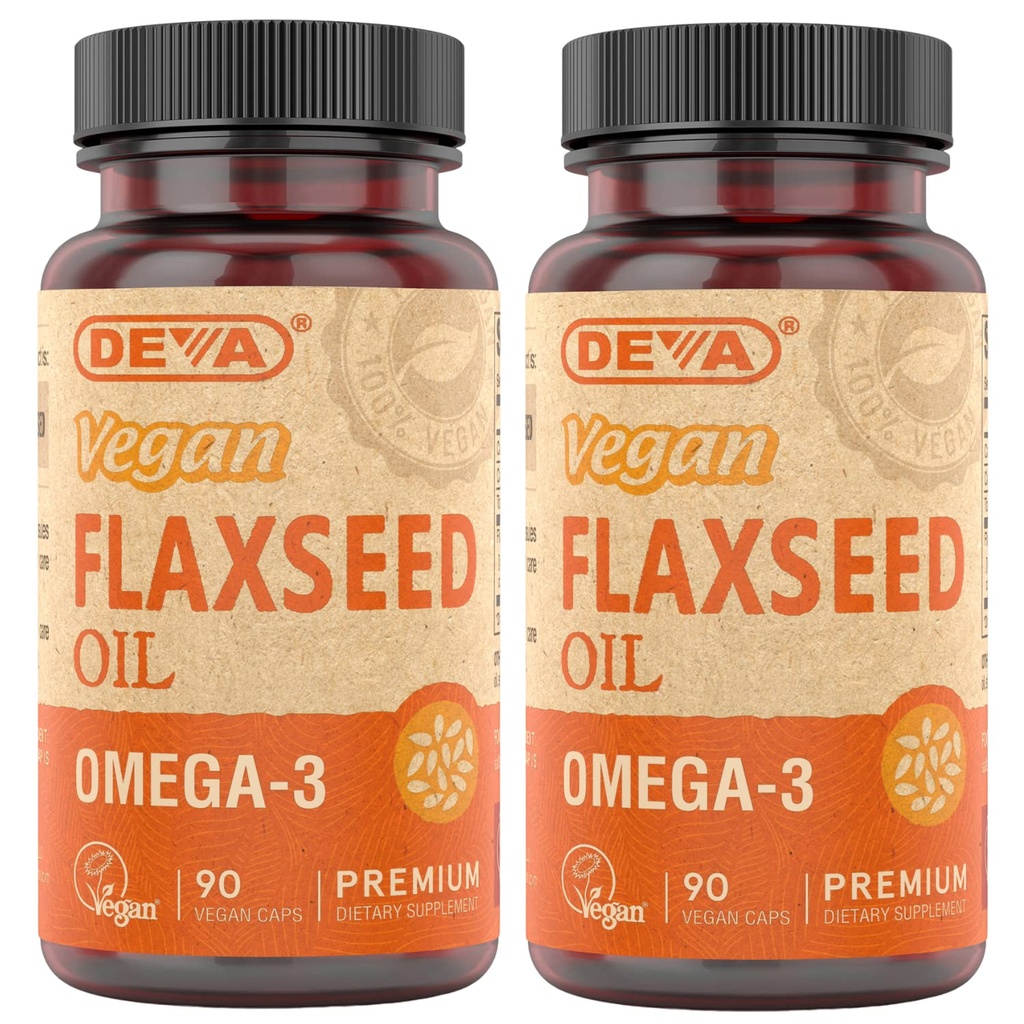 DEVA Bio Vegan Vitamine Flax Seed Oil - Reich an Omega-3, kalt-gepresst und unraffiert - 90 Kapseln, 2-Pack