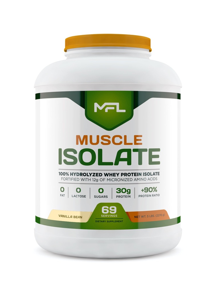 MFL 100% Isolé Protéine l 30g de Protéine l 12g Acides aminés l Keto Friendly l Faibles glucides l 5 lbs. (Fèves de vanille)