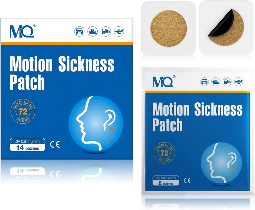 MQ 84ct Motion Sickness Patches Non Drowsy, Sea Sickness Patches für Cruise Travel Essentials, Waterproof Patch Hinter Ohr für Auto Flugzeug Altitude Sickness, Long Last 72H