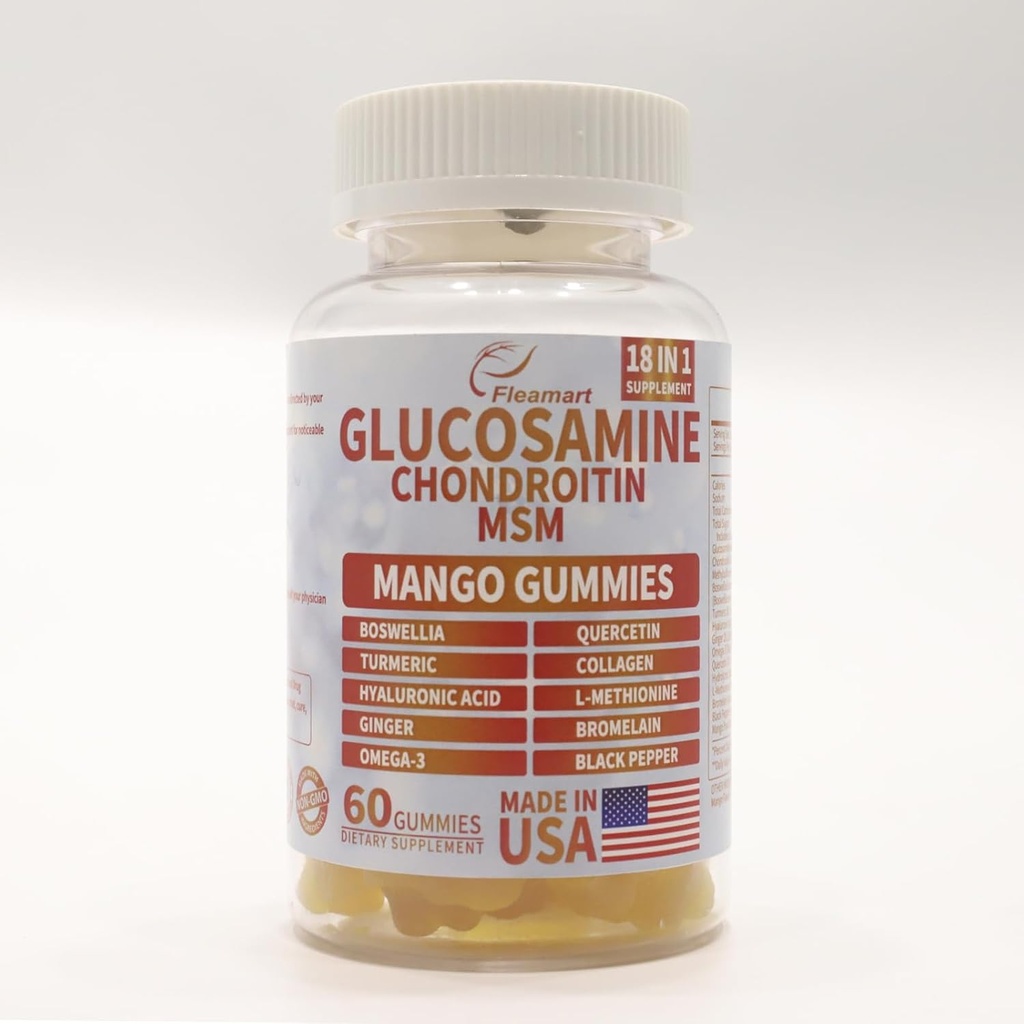 Glucosamina Chondroitin Gummies con MSM 60 CT Zucchero senza Glucosamina Condroitin Gummies Tripla resistenza per la salute e il supporto immunitario per adulti, uomini e donne - Mango Flavor