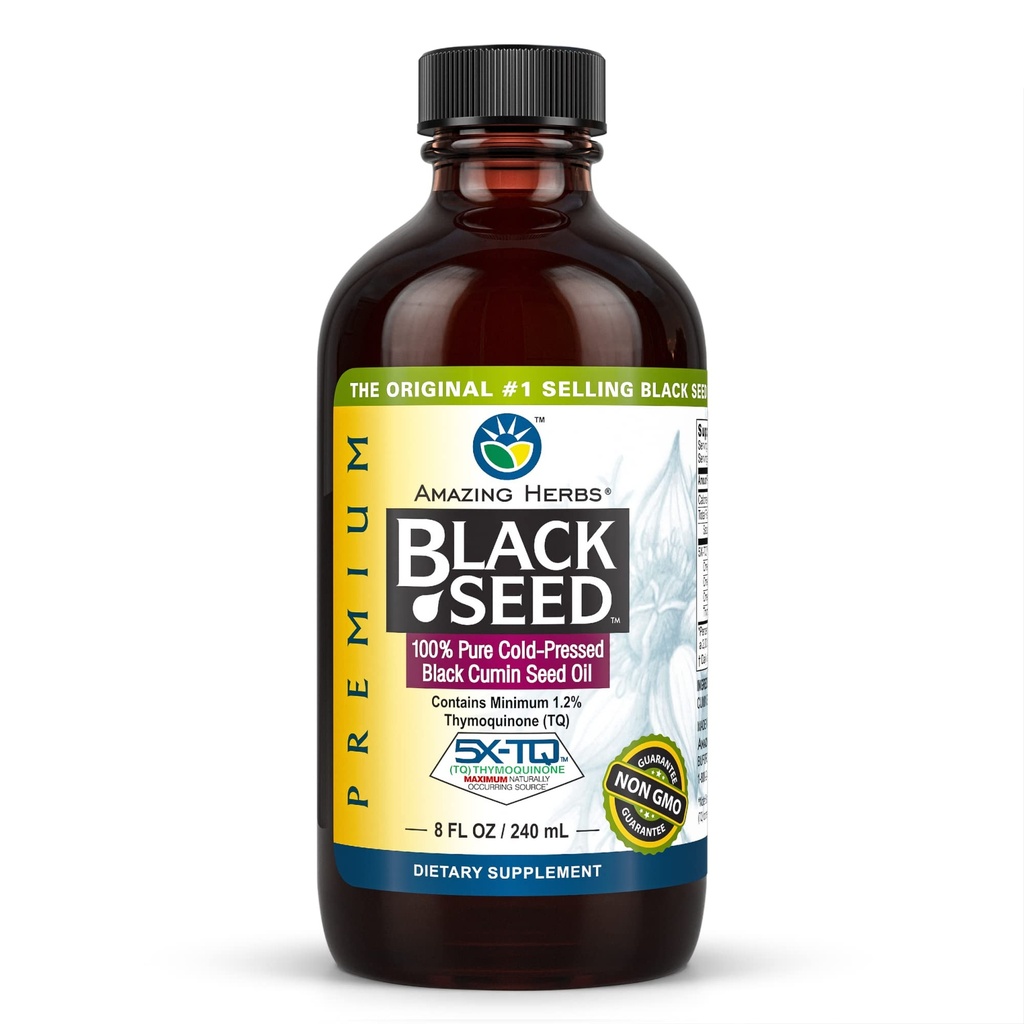 Erstaunliche Kräuter Premium Schwarzes Samenöl - Glutenfrei, Non GMO, kalt gepresst Nigella Sativa Aids in Verdauungsgesundheit, Immununterstützung, Gehirnfunktion - 8 Fl Oz