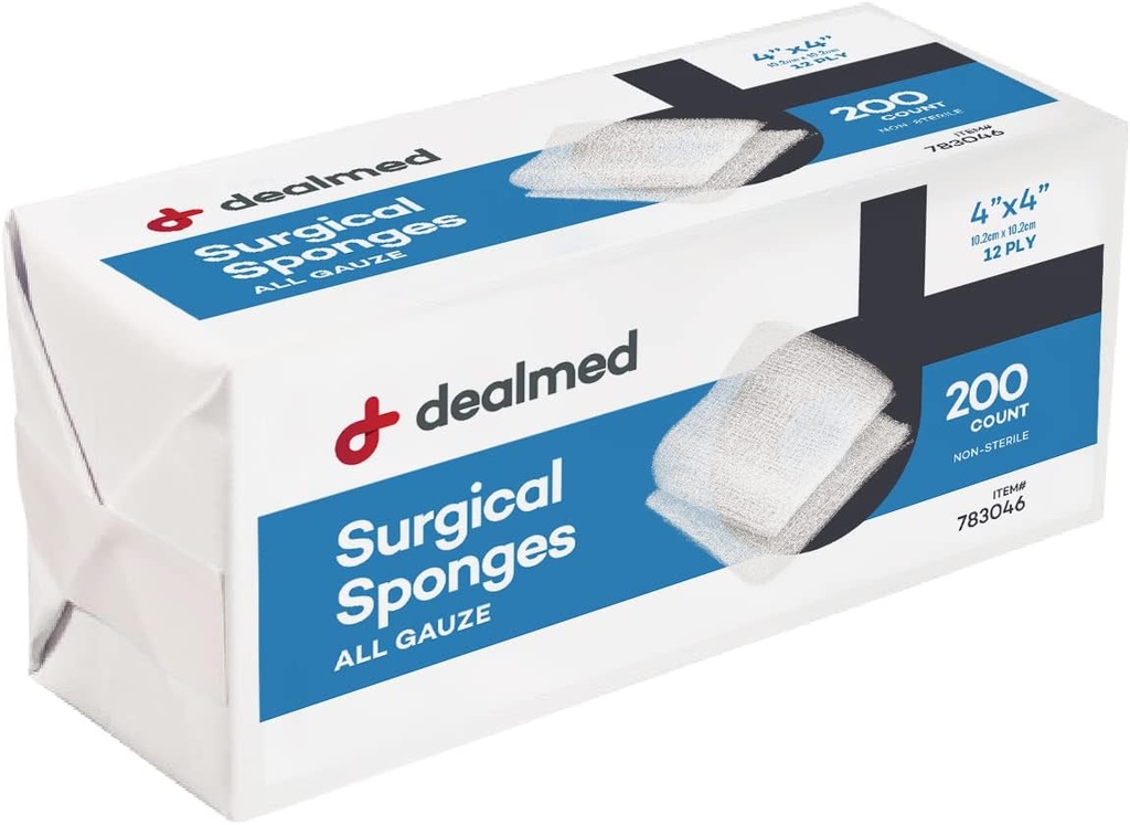 4" x 4" spugna chirurgica, 12-Ply, assorbente guanto pads, non-Sterile Wound Care for First Aid Kit e strutture mediche, 200 conteggio (pacchetto di 1)