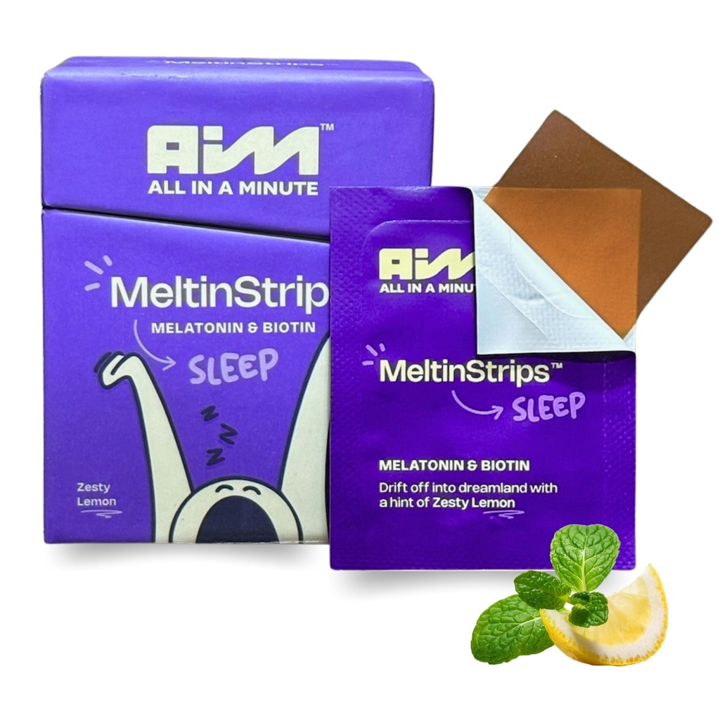 MeltinStripsTM Fast-Acting Schlafstreifen mit 5mg Melatonin, Biotin, Valerian Root, Lemon Balm & Kamille | Natürliche Schlafhilfe | Reduziert Haarfall | Vegan, Zuckerfrei | Zesty Lemon Flavor 30 Streifen
