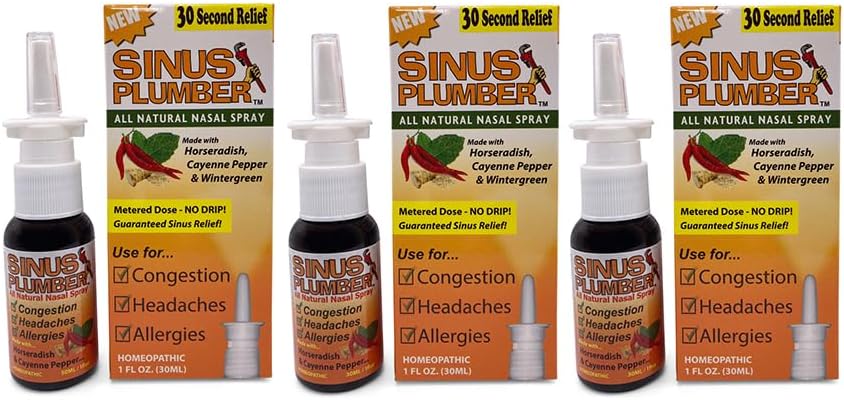 Sinus Plumber 3 Pack - Natürliches Saline Nasal Spray mit Capsicum Pepper und Wintergreen