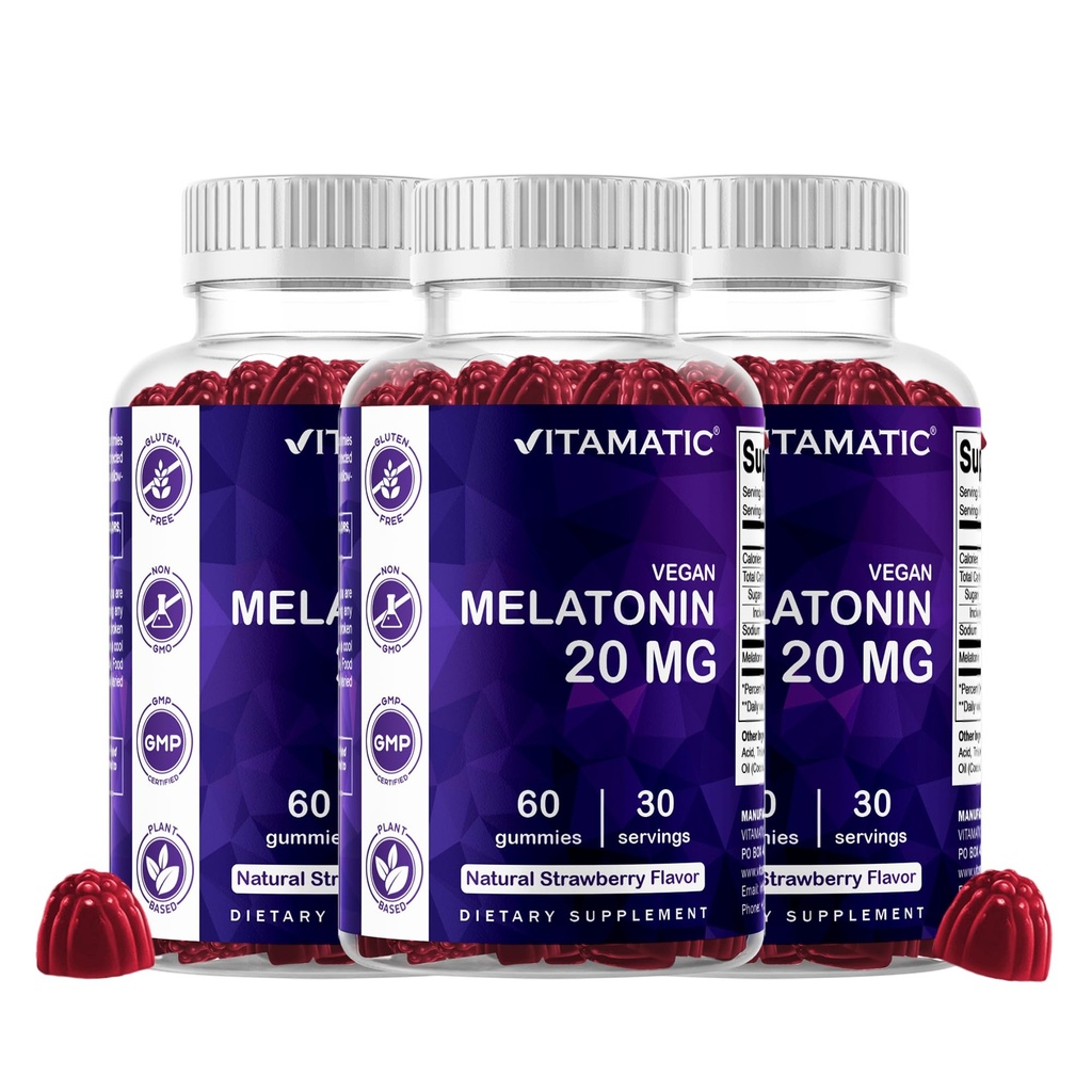 Vitamatic Melatonina 20 mg Gummies per adulti, 30 Serve - 60 Gummies vegetariani - Supplemento non-Habit Forming