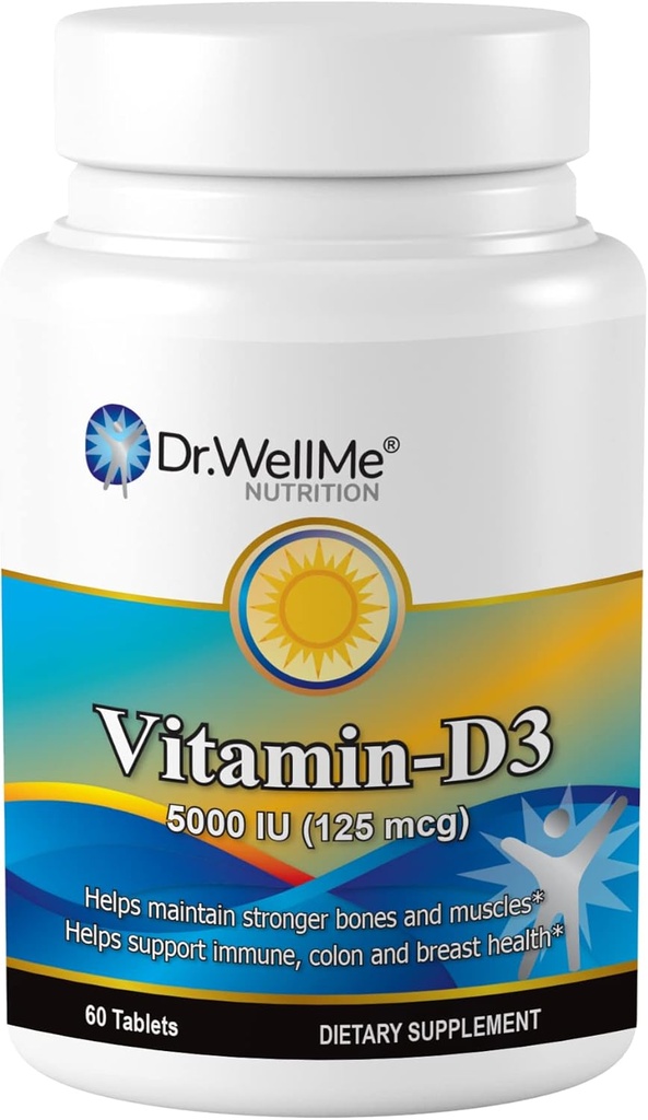Vitamin D3-5000 IU, Extra Strength Dietary Supplement for Bone, Muscle and Healthy Immune Support, 60 Tablets Easy-to-Swallow Packed for 2 Month Supply