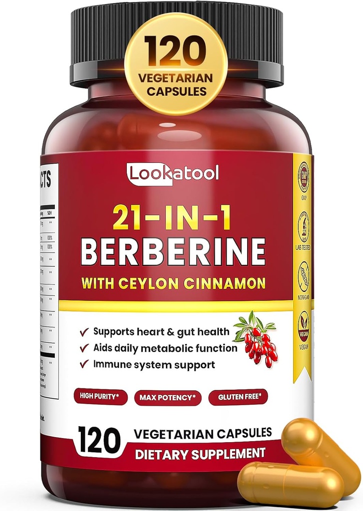 21-in-1 Berberine Ergänzung mit Ceylon Cinnamon - Organic Berberine HCL Phytosome, 5X Höhere Absorption für Stoffwechselunterstützung 120 Kapseln