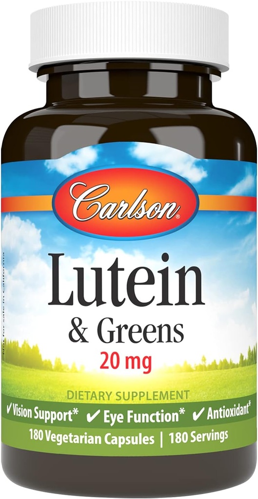 Carlson - Lutein & Greens, 20 mg, Vision Support & Eye Function, Antioxidant, 180 Vegetarische Kapseln