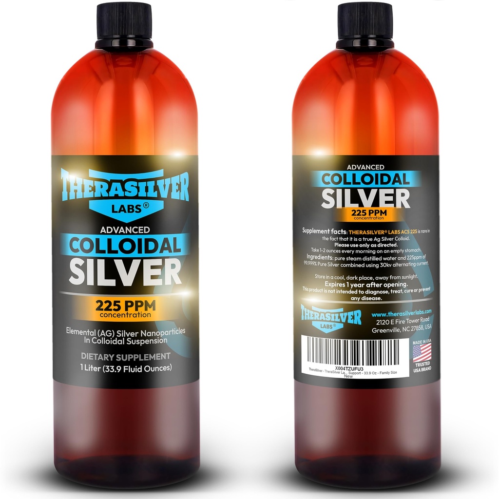 TheraSilver-TheraSilver Labs ACS 225-Advanced Colloidal Silver Liquid-225 PPM-Pure Bioactive Nano Partikel für Immununterstützung-32 Oz-Familie Größe