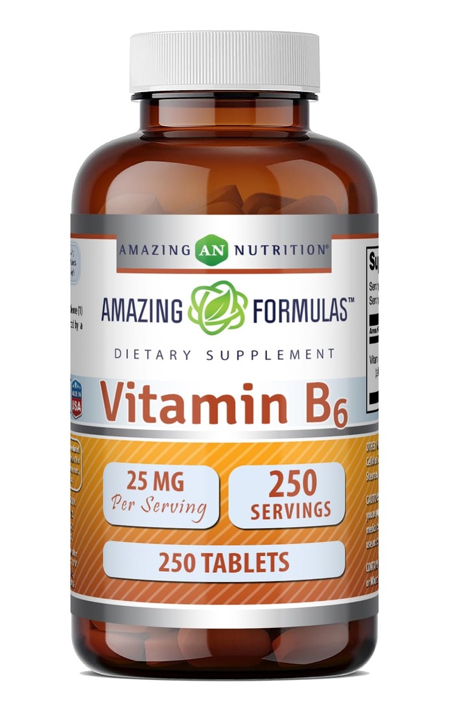 Erstaunliche Formeln Vitamin B6 Pyridoxin 25mg 250 Tabletten Supplement | Non GMO | Gluten Free | Made in USA