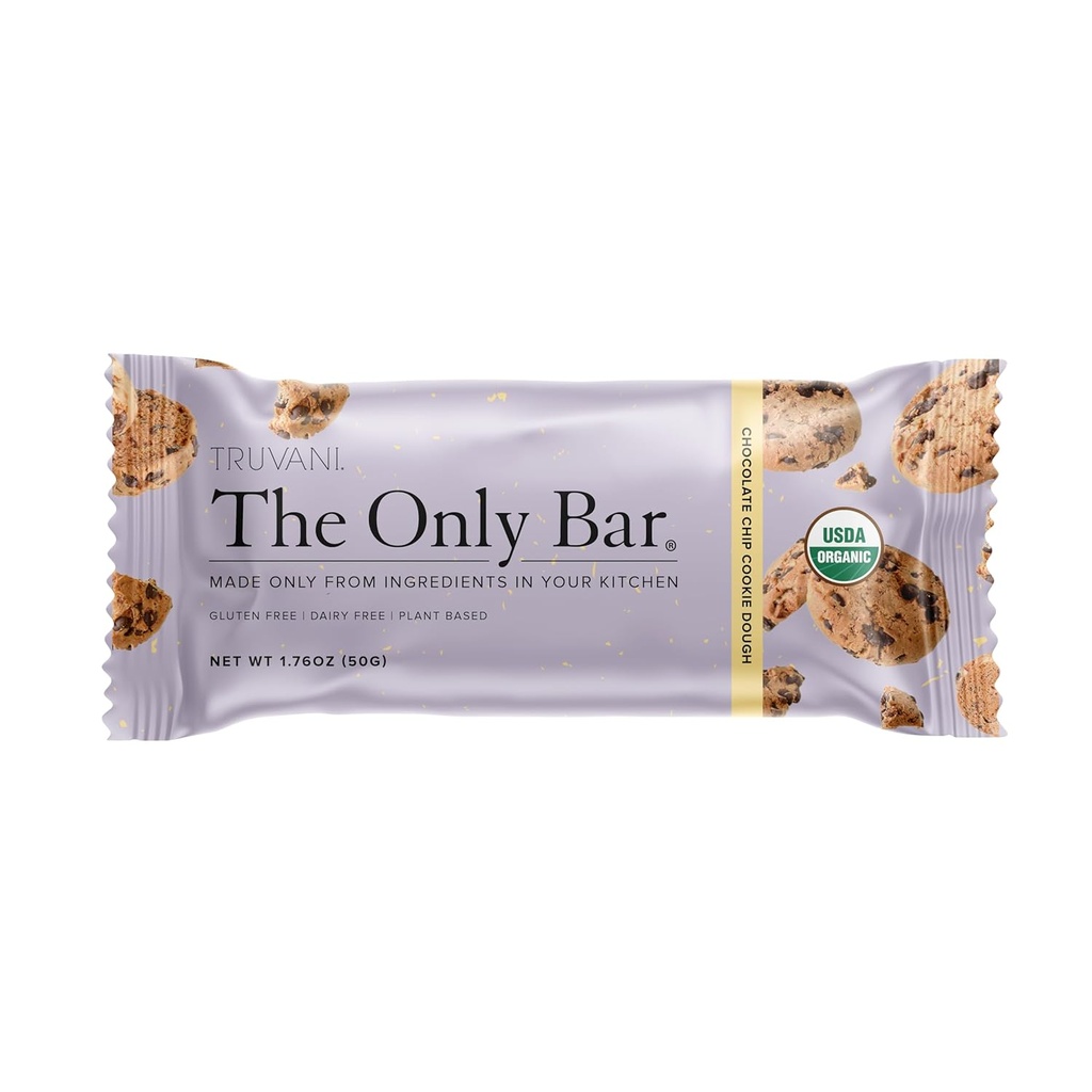 Truvani Plant Based Snack Bars | Chocolate Chip Cookie Dough 1 Pack | 5g Protein | USDA Organic and Vegan | The Only Bar | Dairy, Soy e Gluten Free | Individually Wrapped