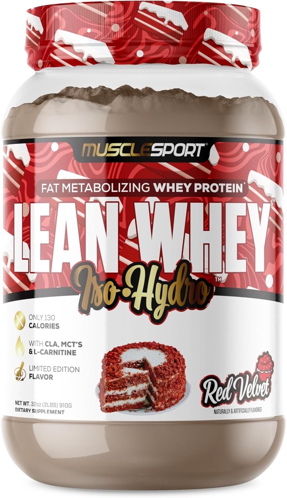 Musclesport Lean Whey RevolutionTM Protein Powder - Whey Protein Isolate - Low Calorie, Low Carb, Low Fat, Incredible Flavors - 25g Protein pro Scoop - 2lb Red Velvet