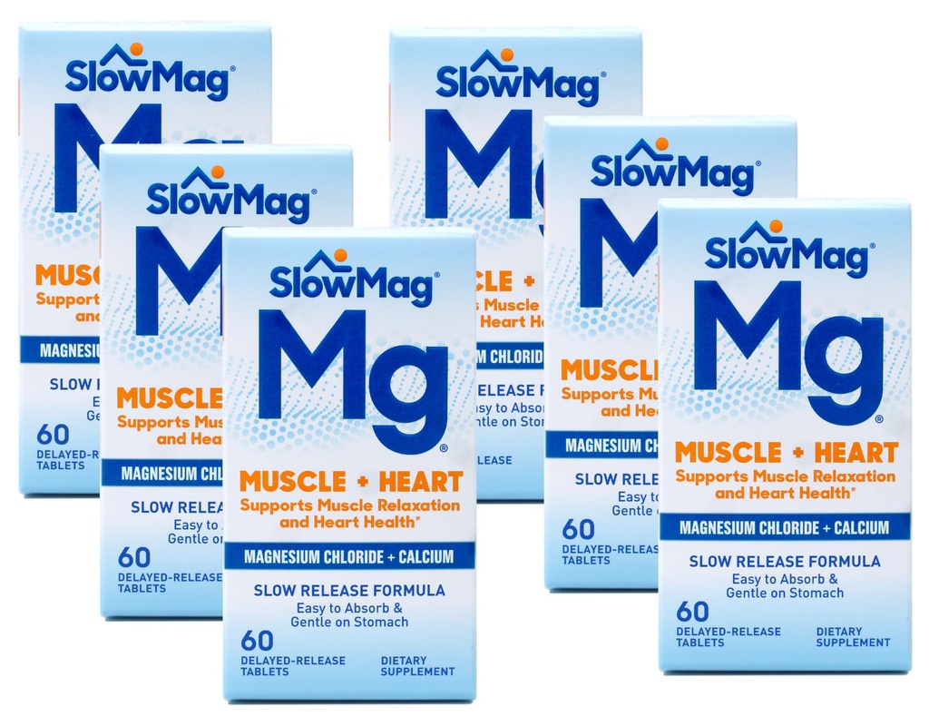 Cloruro di Magnesio Slow-Mag con calcio, 60 schede Confezione da 6