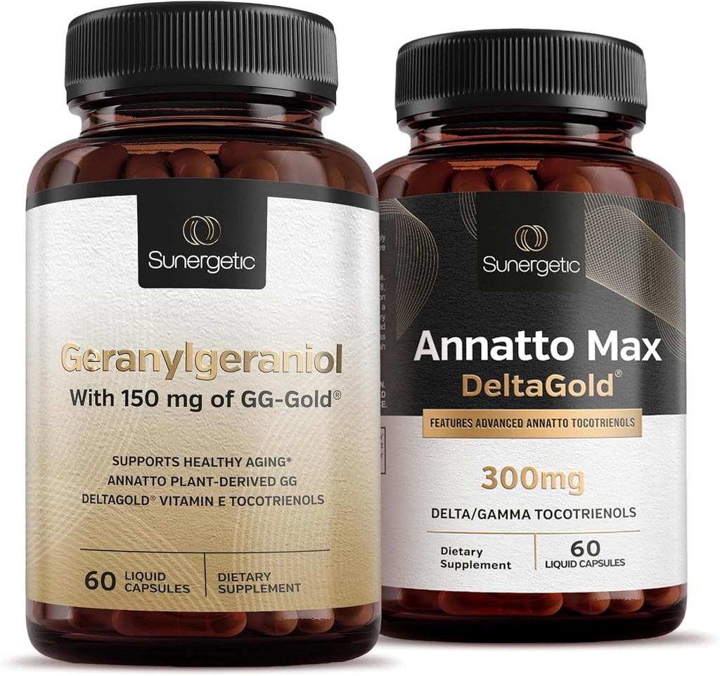 Premium Geranylgeraniol Plus Annatto Max DeltaGold – per la salute del cuore, l'invecchiamento sano, il supporto immunitario e benessere generale – Geranylgeraniol 60 capsule – Annatto Max 60 capsule