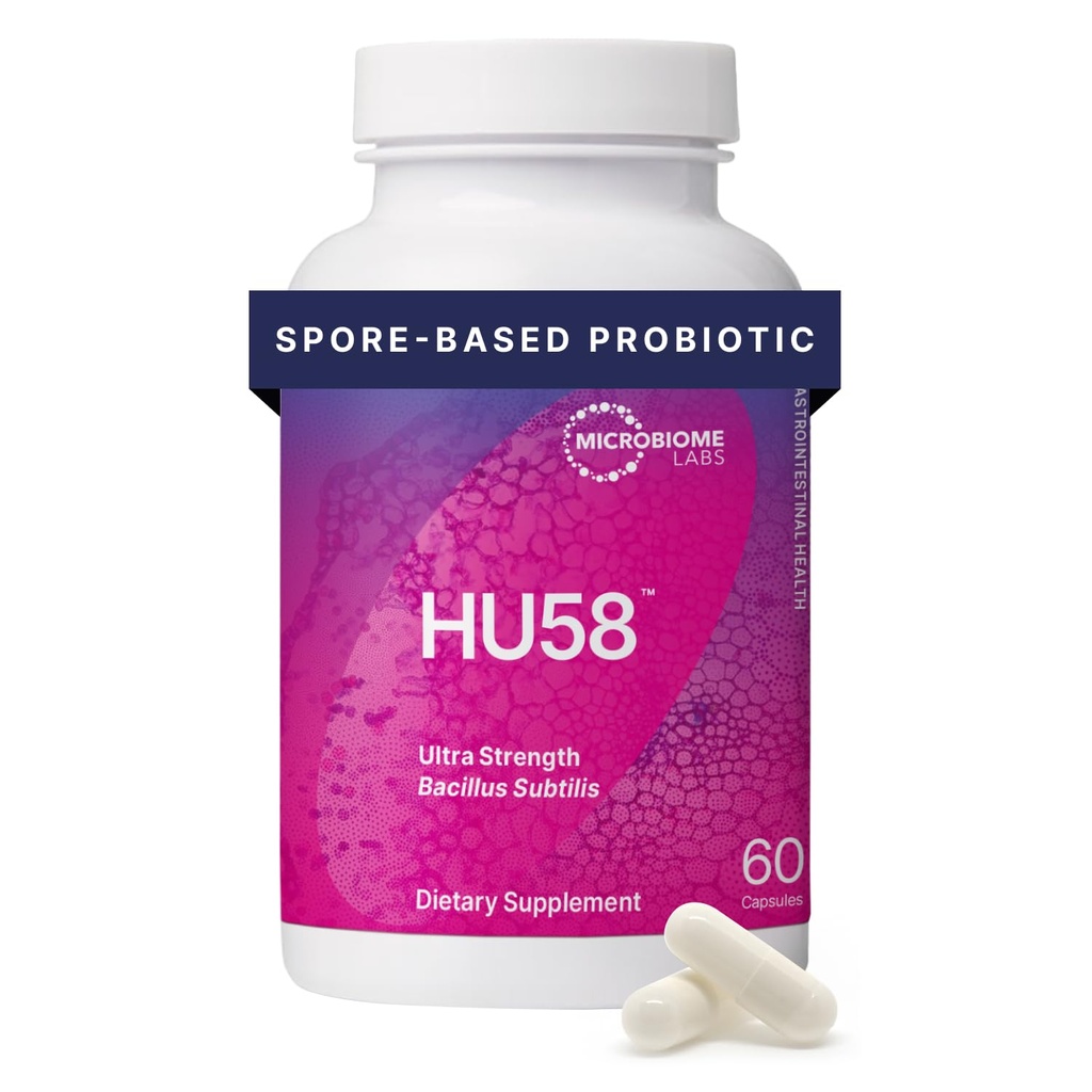 Microbiome Labs HU58 Bacillus Subtilis Probiotici per donne e uomini - Alta potenza Spore Probiotico per la salute digestiva e il supporto immunitario - Capsule giornalieri con 10 miliardi di CFU (60 capsule)