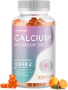 Gummie di zinco di magnesio di calcio con vitamina D3 & K2 - Assorbimento potenziato ad alta potenza -60 Gummie arancio aromatizzate.