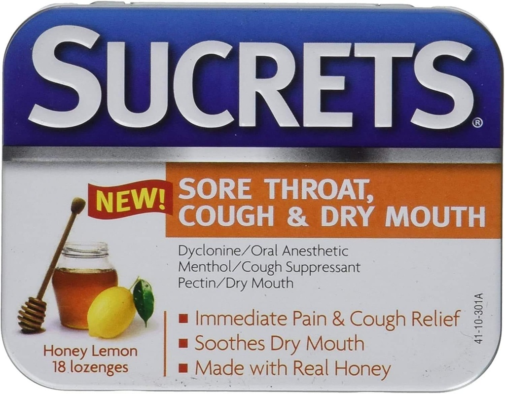 Sucrets Mal Gorge et Toux Lozanges , Honey Lemon , 18 Comptez chaque paquet de 2