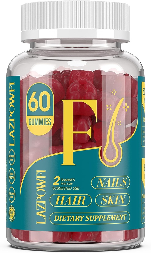 Gommies de biotine pour les cheveux, la peau et les ongles - Vitamines capillaires pour les hommes et les femmes, 10 000mcg Vitamine maximale de force B7 pour la croissance des cheveux et les ongles plus forts,60 comtes - Cranberry Falvor