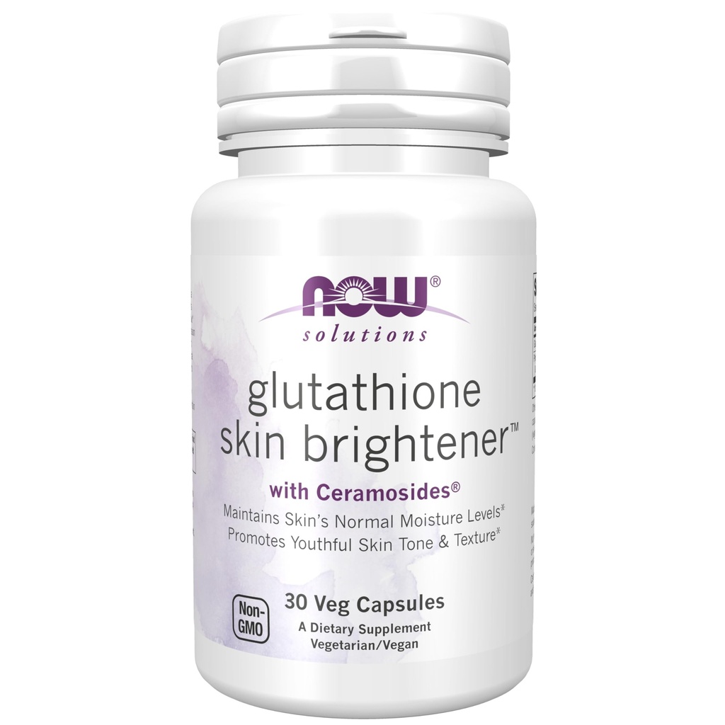 NOW Foods Solutions, Glutathione Skin Brightener mit Ceramosides®, Moisturizing und Beleuchtung, 30 Veg Capsules