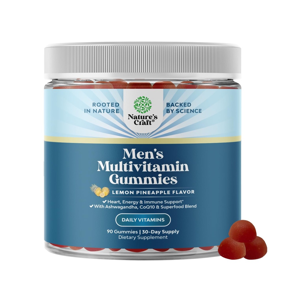 Gommie Multivitaminiche di Nature Craft Uomo con Superfood Complex - Multivitaminico giornaliero per Uomini Gummies con CoQ10 e Ashwagandha per l'energia e il supporto immunitario - Adult Gummy Essential Minerals