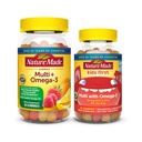 Pacchetto Combo multivitaminico per adulti e bambini, Multis con vitamina C, Vitamina D3, B Vitamine, Zinco, Omega 3 Fish Oil & More, Due bottiglie multivitaminiche per tutta la famiglia