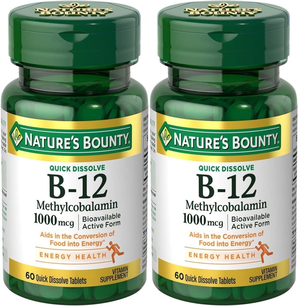 Natures Bounty méthylcobalamine B12 Microlozenge Comprimés, 1000 mcg, 120 Compte), 60 Compte (paquet de 2)