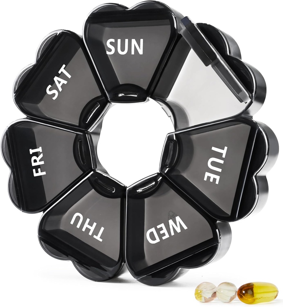 MOLN HYMY große Pille Organizer 7 Tage, Ziemlich wöchentlich Pille Box Fall, niedliche mädchenhafte Medizin Spender Container für Vitamin, Gummy, Medikamente, Beilage (Schwarz)