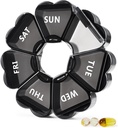 MOLN HYMY große Pille Organizer 7 Tage, Ziemlich wöchentlich Pille Box Fall, niedliche mädchenhafte Medizin Spender Container für Vitamin, Gummy, Medikamente, Beilage (Schwarz)