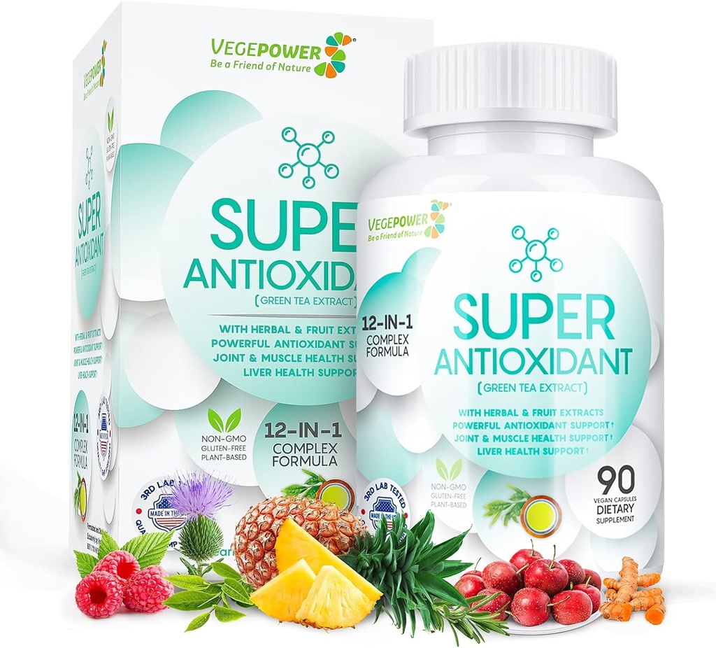 Extrait de thé vert avec graines de raisin, chardon de lait - Antioxydant et supplément immunitaire, puissant mélange d'extrait de plantes - soins de la peau, sans gluten, non-OGM - 90 capsules végétaliennes
