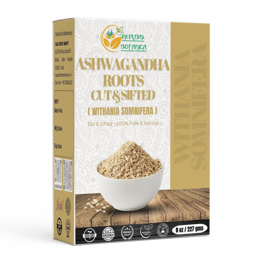 Herbs Botanica Ashwagandha Root Tea Loose Leaf per il tè erboso, Ashwagandha Tea Herb Supplementi, Withania Somnifera per il supporto immunitario e la resistenza 3-5 mm taglia il pacchetto 8 Oz