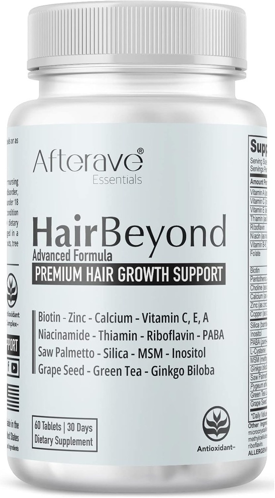 CheveuxAu-delà de la formule avancée de croissance des cheveux améliore la force folliculaire et scalp pour une croissance plus forte, la protection de la perte de cheveux, vitamine A, C, E, B Sci complexe Palmetto Silica Zinc Calcium Niacine Thiamin Biotine