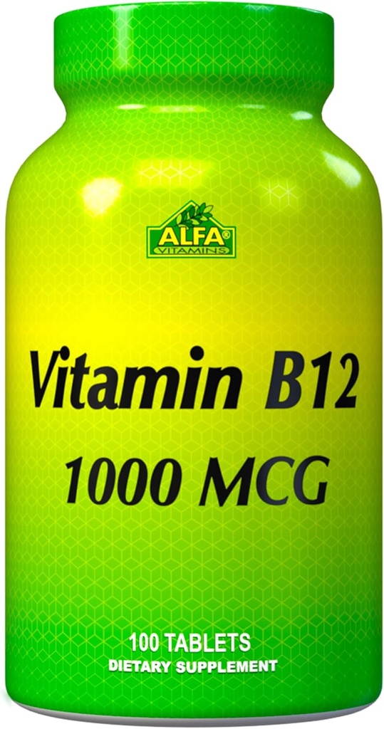 VITAMINS ALFA Vitamine B12 1000 Mg 100 Comprimés. Système immunitaire. Nerves et santé cérébrale. Métabolisme
