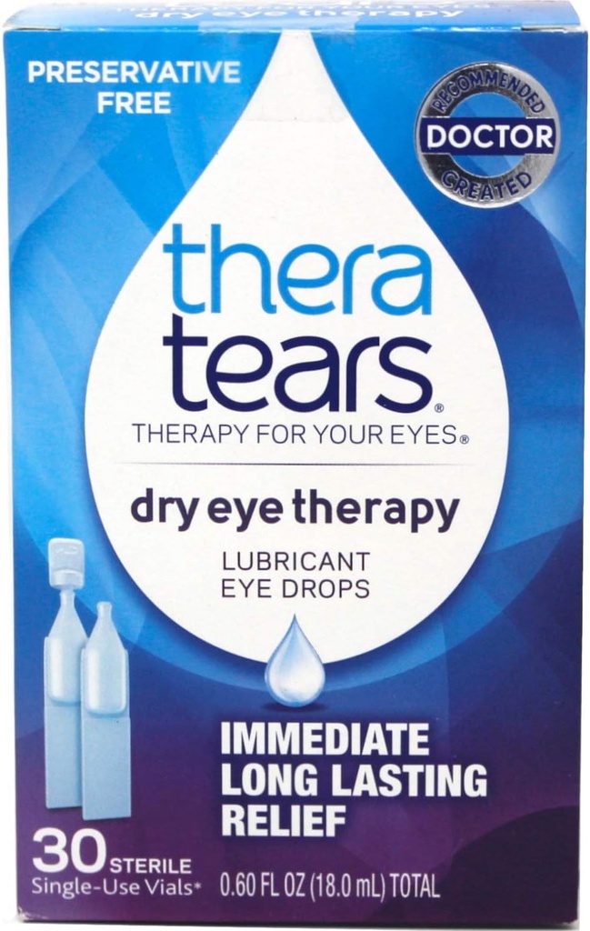 TheraTears Augentropfen für trockene Augen, trockene Augentherapie Lubricant Augentropfen, Konservierungsfrei, 30 Count Single-Use Vials