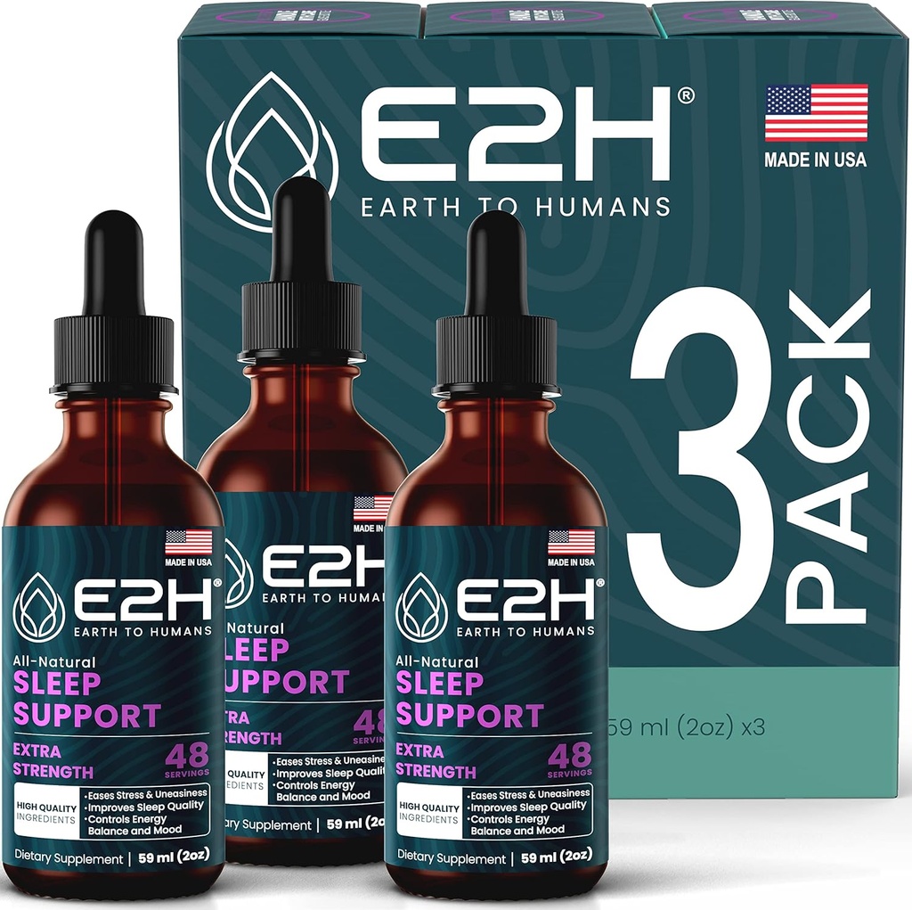 E2H Natural Sleep Aid - Liquid Melatonin mit Kamille, Theanine - Schlaf besser, tiefer, Länger - Vegan, GMO-frei - Bietet Stress Relief (3 Flaschen)