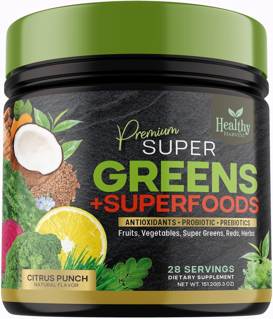 Supplément en poudre de Greens Superfood - Super Green Reds Mélange de smoothie avec Spiruline, Grass de blé, Chlorella, betteraves, probiotiques, antioxydants naturels - végétalien, non-OGM - 28 portions