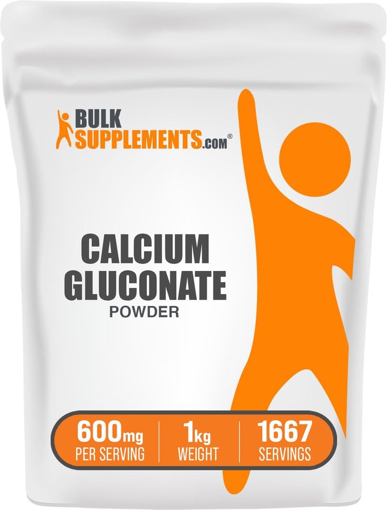 BulkSupplements.com Polvere di glucosio di calcio - Supplemento di calcio, facilmente assorbito - senza glutine & senza glutine, 600mg per porzione, 1kg (2.2 lbs) (Pack of 1)