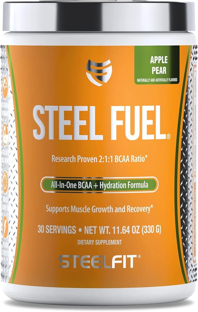 SteelFit Steel Fuel 5g BCAAs Aminosäuren Pulver für Intra-Workout zu beschleunigen Muskelwachstum & Enhanced Endurance - 30 Servierungen in Apple Pear - BCAA ergänzt Pulver für Elektrolyte & Recovery