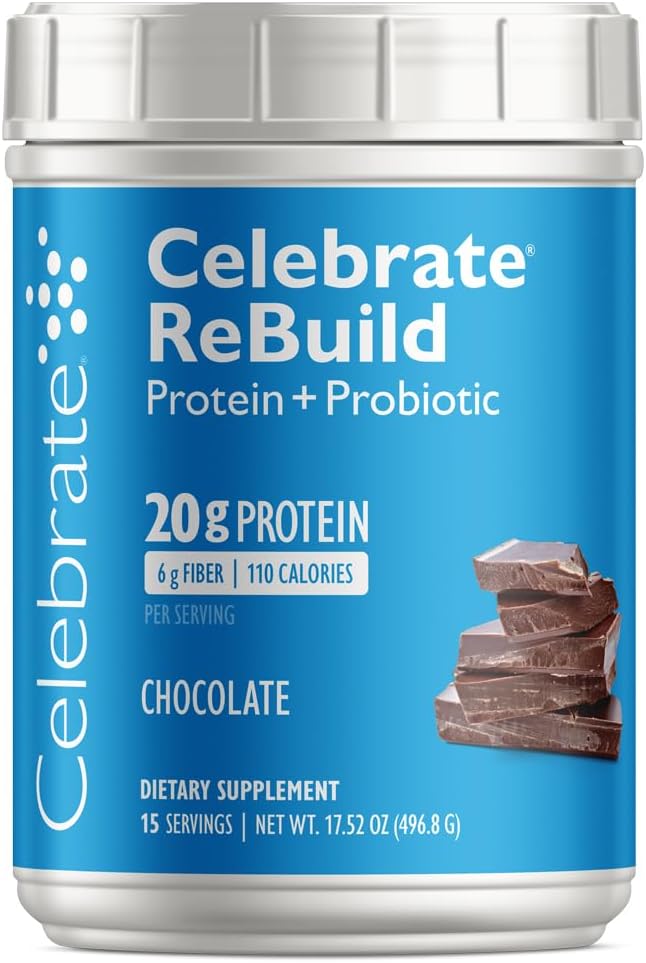 Celebrate Vitamine Rebuild Protein Pulver mit Probiotics & Prebiotics - 20g Whey Isolate Protein, High Fiber, für Post Bariatric Surgery Patienten - Schokolade (15 Portionen)