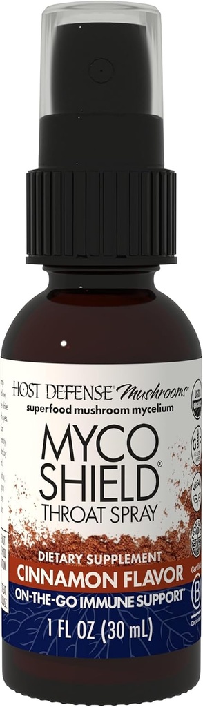 MycoShield Throat Spray - Supporto per la Salute Immune - Integratore per Funghi Dietetici con Chaga, Reishi, Tail e Altro - Supporto On-The-Go Immune - Cinnamon Flavor, 1 fl oz (71 Servings)*