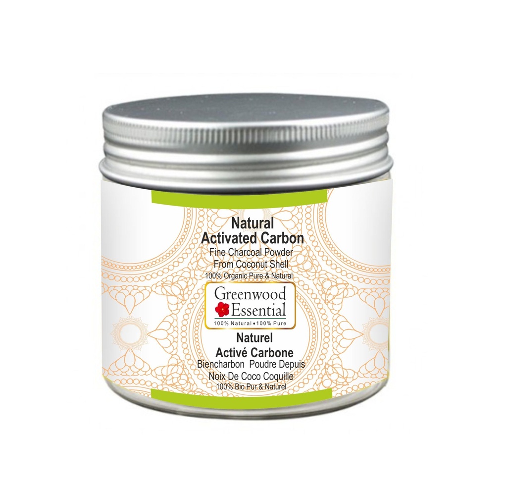Greenwood Essential Natural Activated Carbon Fine Charcoal Powder von Coconut Shell 100% Bio Pure & Natural 100gm (3,5 oz)