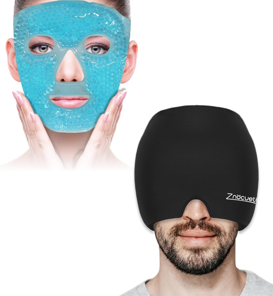 ZNÖCUETÖD Bundle of Gel Beads Ice Face Mask für Kopfschmerzen, Puffy Eyes, Redness und Migraine Kopfschmerzen Relief Cap Hat, Kopfeis Pack Wrap Cooling Gel Ice Beanie Cold Cap