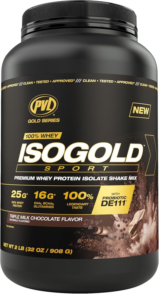 Série d'or PVL - 100% Whey ISOGOLD Sport - Mélange de Shake Isolate de protéines de lactosérum Premium - 2 LB - Triple chocolat
